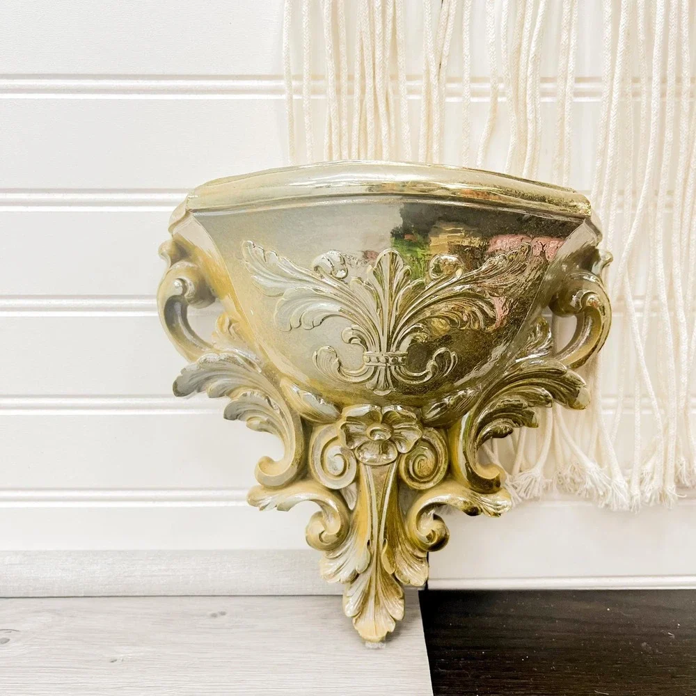 Ornate Gold Wall Shelf: Mid-Century Modern Burwood Plant Decor